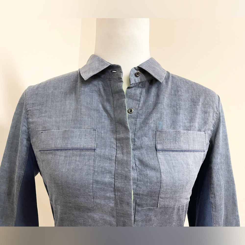 Classy Elie Tahari Stretch Button Down With Lime … - image 2